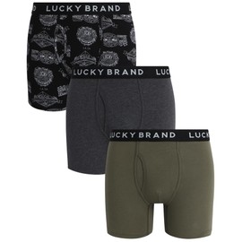 Lucky Brand Men's Boxer Briefs – 3 Pack Soft Stretch Boxers for Men with Contour Pouch - Casual Mens Underwear Boxers (S-XXL), Size Large, Grape Leaf/Print/Charcoal Heather Grey