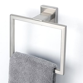 Sayayo Hand Towel Holder Towel Ring Square Towel Rail Wall Mounted for Bathroom Kitchen, SUS304 Stainless Steel Brushed Nickel Modern Square Design, EGK8009