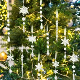 18 PCS Christmas Tree Decoration Crystal Christmas Ornaments, Acrylic Hanging Snowflake Icicle Crystal Ornaments Set for Xmas Tree Winter New Year Party Supplies