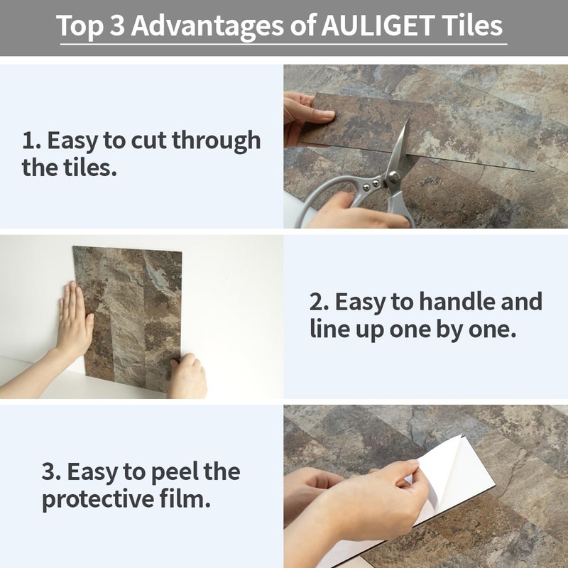 AULIGET 4-Piece Beige & Brown Slate Peel and Stick Backsplash