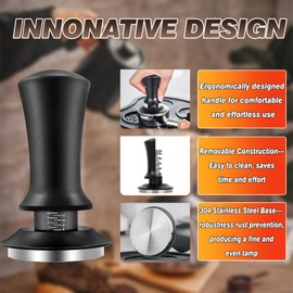 Coffee Espresso Tamper 53mm with WDT Tool Calibrated Spring Loaded,wdt tool espresso and Silicone Tamper Mat,Dosing funnel and coffee puck screen,Black espresso accessories Tool,12 replacement needles