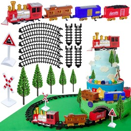 21PCS Train Cake Decorations Train Cake Toppers Train Birthday Party Supplies Mini Train Toys Train Track Traffic for Birthday Railway Steam Train Theme Party Decorations