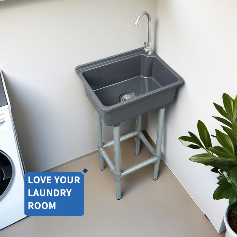 Freestanding Single Bowl Utility Sink, Kitchen Wall-Mounted Sink 16.9 x
