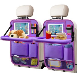 Etre Jeune Car Seat Back Organizer Table Tray, Car Seat Storage Organizer for Kids with Foldable Tablet Holder, 6 Storage Pockets Kick Mats 600D Oxford, 2 Pack Purple