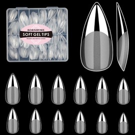 Medium Stiletto Soft Gel Nail Tips, BORNBYME 240 PCS Pre Buff Full Cover Shaped Nail Extenison Tips Half Matte Gel X Nail Tips