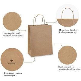 willowus Kraft Paper Gift Bags with Handles - Brown - Elevate Your Style: 25 Pack of 8x4.75x10 Inch Kraft Paper Bags - Stylish, Sturdy, Perfect for Shopping, Celebrations, and Special Occasions! (25)