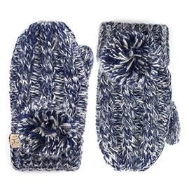 C.C Colorful Knit Children's Mittens – Cozy with Pom Pom Accent (2 Tone - Navy)