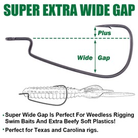 Ewg-Hooks-for-Bass-Fishing-Texas-Rig-Hooks-Offset-Extra-Wide-Gap-Plastic-Worm-Hook Set Freshwater Bass Rubber Worms Bulk Big Fish Swim Bait Lures Hook Kit 1/0 2/0 3/0 4/0 5/0 6/0 50 Pack