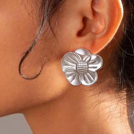 GILIEYER Gold Flower Earrings for Women, Personality Big Flower Studs Earrings Gold Statement Earrings Chunky Floral Earrings Dainty Gold Jewelry for Women (Style 8, Silver)