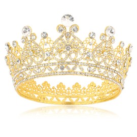 Gold Tiara, Crystal Rhinestone Crown for Birthday Wedding Prom Bridal Party Wedding Hair Accessories for Brides