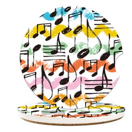 Music Notes Waves Coasters for Cup Holders, Absorbent Ceramic Coasters with Cork Back, Universal Anti Slip Car Accessories, Cup Mat for Most Car Interiors