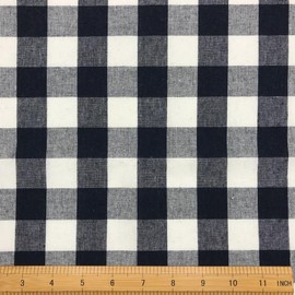 1" Navy White Gingham Fabric 4.2oz Cotton Blend 57" Width Cut by The Yard