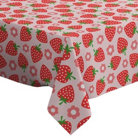 Q-Beans Rectangle Oblong Decorative Tablecloth [Size: 60 x 90 inch], Washable and Reusable Table Cloth Cover for Indoor and Outdoor (Strawberry)