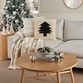 Mina Victory Holiday Throw Pillow, 20" x 20", Ivory Black