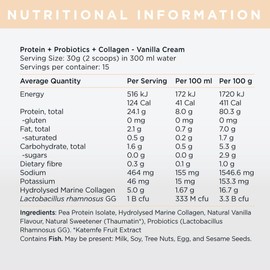 JSHealth Pea Protein Powder with Probiotics and Collagen - Vanilla Cream Flavour |Gluten Free | Dairy Free | Free From Refined Sugar and Artificial Sweeteners (450g tub)