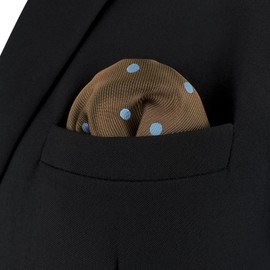 S&W SHLAX&WING Pocket Squares for Men Brown with Blue Dots for Suits Elegant Gift