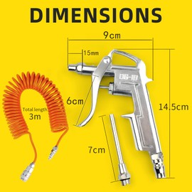 Air Blow Gun, Aluminum Alloy, DG-10 High Pressure Pneumatic Dust Blower Gun with 9.8ft PU Spiral Coiled Hose and 2.76in Air Flow Extension