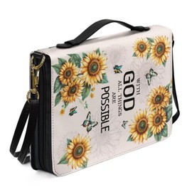 Coldinair Sunflower Bible Cover for Women,with God All Things are Possible Leather Bible Cover Carrying Bible Case Bible Book Carrying Bag Tote Bag Christian Gifts