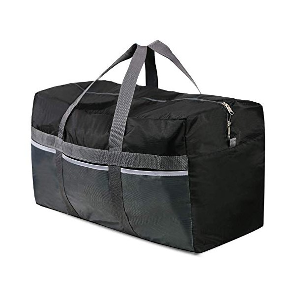 REDCAMP Foldable Travel Bag, 96L Extra Large Sports Bag, Packable Duffle Bag, Lightweight Waterproof Duffel Holdall Bag, Black