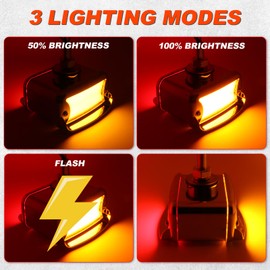 LENJIEMT 2PCS Double Face Amber Red 24 LEDs Pedestal Fender Lights With Chrome Visor, Bumper Marker lights Turn Signal Light Replacement For Heavy Truck Freightliner Peterbilt