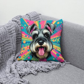 The Beach Stop Colourful Schnauzer Dog Accent Cushion Cover | Home Decor Inspo | Gift Idea for Men Women Boys Girls & Pets | 45x45cm 18x18” | Colourful Schnauzer