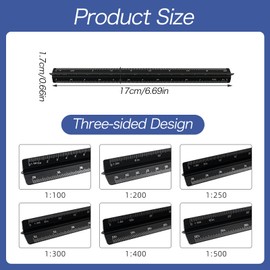 Dreikantmaßstab, 30cm Maßstabslineal Aluminium Maßstab Lineal für Architekten, Studenten, Zeichner und Ingenieure, Schwarz(1:100, 1:200, 1:250, 1:300, 1:400, 1:500)