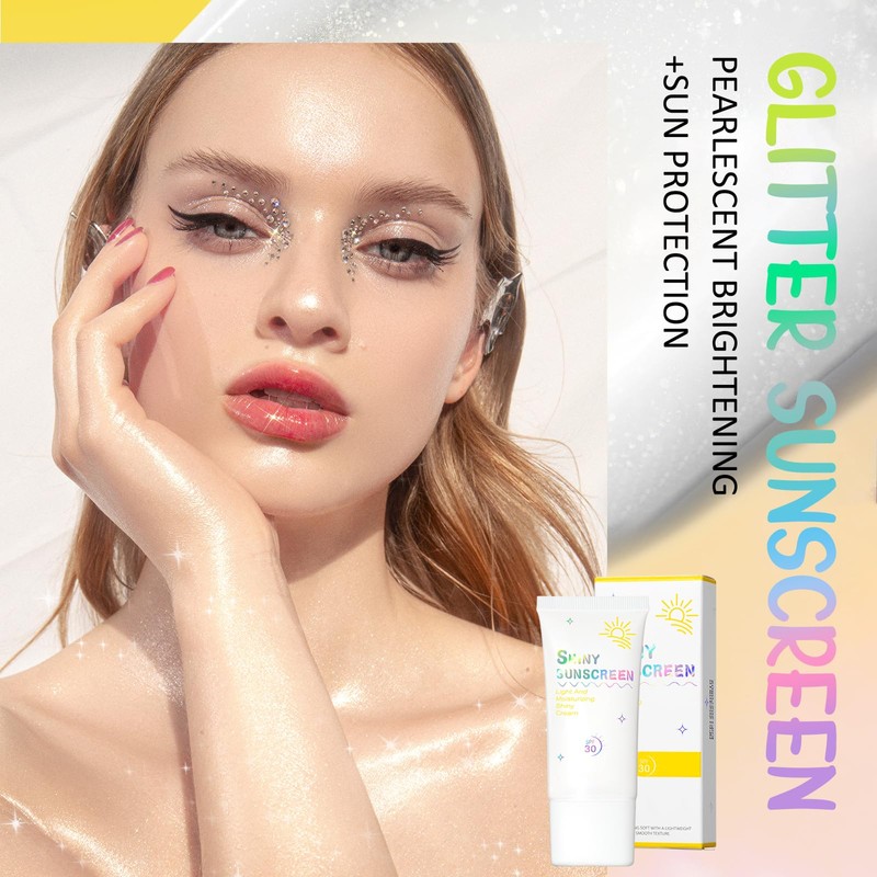Prreal Sunscreen SPF 30 Glitter Sunscreen Pearlescent Brightening Shimmer Sunscreen,