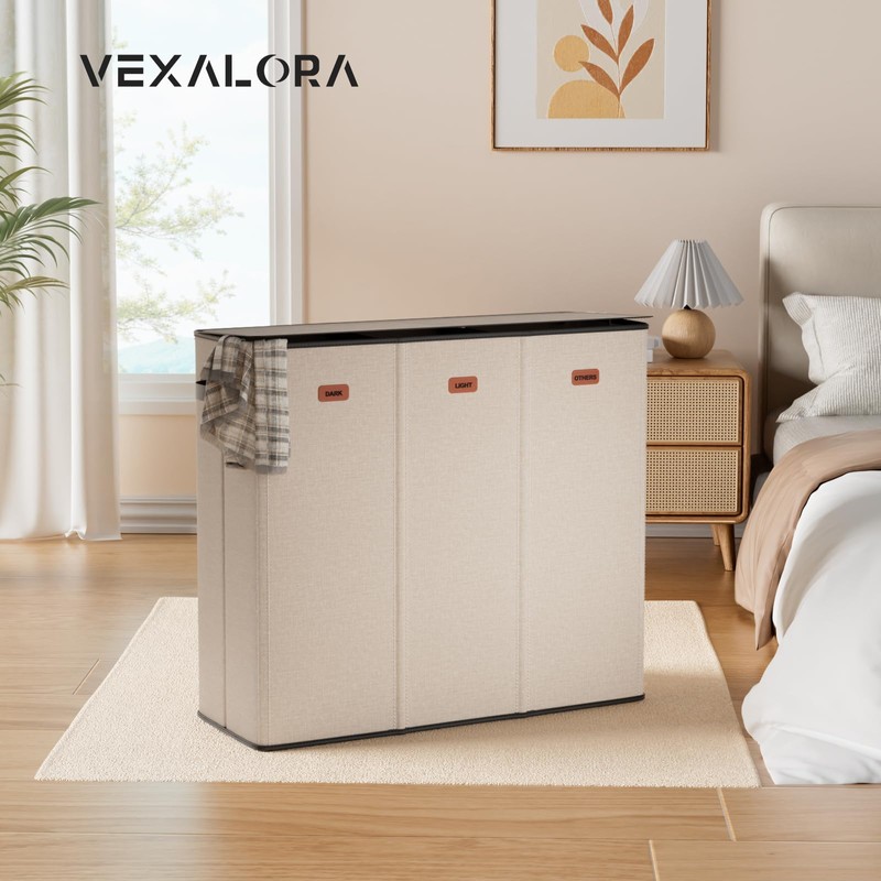 Vexalora 185L Laundry Hamper 3 Section, Laundry Hamper with Lid,