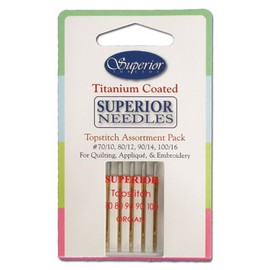 Superior Threads Topstitch Sewing and Quilting Needles Assortment Set. Sizes #70/10, 80/12, and #100/16 x 1 Needle Each. Size #90/14 x 2 Needles Each. Total of 5 Needles per Pack