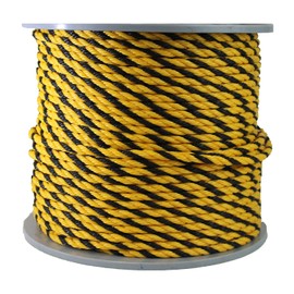 ATERET Twisted 3-Strand Yellow & Black Polypropylene Rope Monofilament I 3/8" x 600 Feet I 2,430 lbs. Tensile Strength I Lightweight & Heavy-Duty Synthetic Cord for DIY Projects, Marine, Commercial
