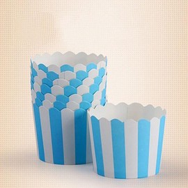 Cabilock 50PCS Paper Baking Cups Blue and White Stripes Dessert Paper Cup Liner Mini Cupcake Packaging Liner for Home Shop