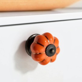 Pack of 6 Ceramic Cabinet Knobs Pumpkin Ceramic Furniture Knobs Cabinet Handles Ceramic Knobs for Furniture with Screws for Office Furniture, Kitchen Cabinet, Drawers, Chest of Drawers (Orange)