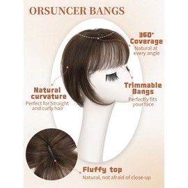 ORSUNCER Hair Toppers for Women 360° Cover Clip in Bangs Hair Topper for Thinning Hair Gray Hiar Natural Fullness Synthetic Fake Bangs Daily Wear