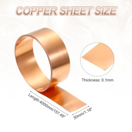 PATIKIL 0.1mm x 30mm x 4000mm Copper Sheet Roll, 99.9% Pure Copper Strip Flashing Metal Foil Plate for DIY Project Jewelry Craft Electrical Repair