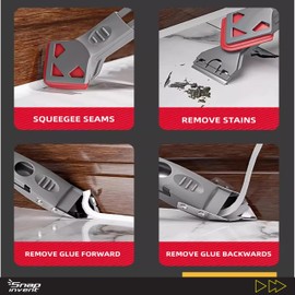 Caulking Silicone Smother Remover Tool, 7-in-1 kit Scraper, Silicone Smoother, Rubber Shovel, 5 Pads, Sickle, 4 Blades. Stainless Steel Nozzle applicator, Tile Grout Caulk Removal Set I Red