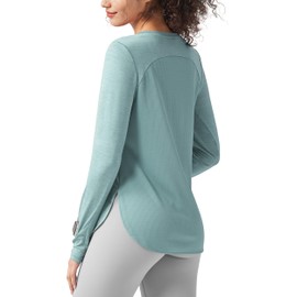 Willit Women's Long Sleeve Workout Tops Running Athletic Quick Dry Shirts Lightweight Yoga Gym T-Shirts UPF 50+ Light Blue L