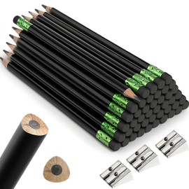 48 Pieces Jumbo Pencils and 3 Pieces Sharpeners Big Pencil Fat Pencils Thick Pencils Large Pencil for Kids Beginners Preschoolers Kindergarten School Office Supplies (Black, Triangle)