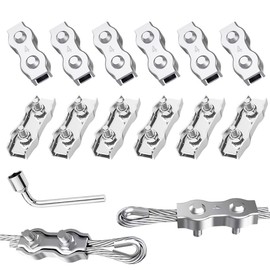 Duplex Clamp Rope Connector M4 Wire Rope Clamp 12 Pieces 304 Stainless Steel Wire Rope Clips 4 mm for Wire Rope Washing Line Awning Fixed (M4)