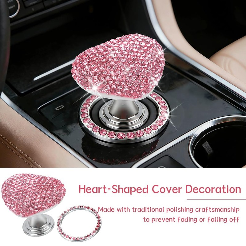 2 Pcs Bling Heart Car Start Button Cover Set Sparkling