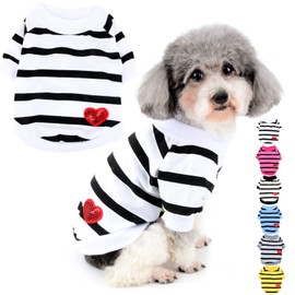 Zunea Dog Shirts for Small Dogs Summer Basic T-Shirt Stripes Puppy Clothing Sequins Love Heart Sweatshirt Soft Cotton Tee Shirt Pet Clothes Jumper Chihuahua Clothing White M