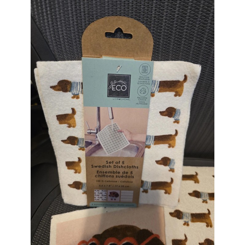 Ciroa Home Reusable Eco DACHSHUND dog Set of 5 Swedish