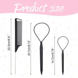 Quacc 3 PCS Hair Styling Tool Set Topsy Tail Hair Tools with Tail Comb (Black)