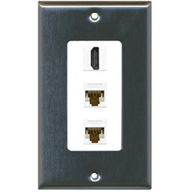 RiteAV - 1 Port HDMI 2 Port Cat6 Ethernet Decorative Wall Plate - Stainless Steel/White