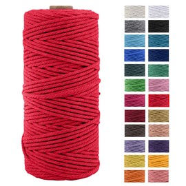 JeogYong Macrame Cord Thick Natural Cotton Cord Yarn Macrame Rope for Wall Hangings, Plant Hangers, DIY Crafts, Home Decorations, Gift Wrapping 3mm x 100m (Red)