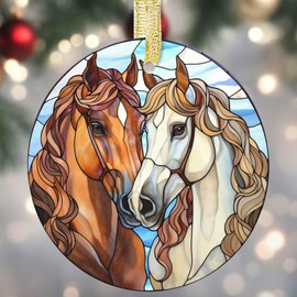 Double-Sided Ceramic Christmas Horse Ornaments - Christmas Tree Decorations, Xmas Gifts for Horse Lovers