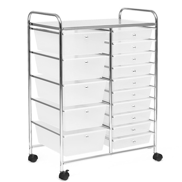 BETTARY 15 Drawer Rolling Cart, Tools Scrapbook Paper Organizer w/Removable