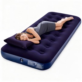 Colchón Inflable Plegable, Colchon Inflables Individual Camping,Colchón Inflable de Superficie con Felpa Suave y Cómoda,Portátil Impermeable Cama Infl