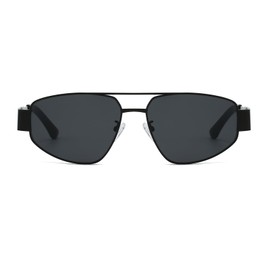 YAMEIZE Vintage Metal Double Bridge Sunglasses - for Men and Women Trendy Pilot Shades Metal UV400 Protection Driving, Black-black