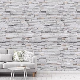 Papel Tapiz Autoadhesivo Para Paredes De Piedra 3d 45cm*10m,Papel Tapiz Decorativo Extraíble 3D, Papel Pintado Autoadhesivo de Piedra Blanco,Para Casa, Oficina, Cocina, Sala De Estar