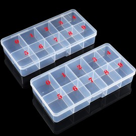 Jetec 2 Pieces Nail Tip False Empty Tips Organizer Storage Box with 10 Number Spaces Storage Case Container Nail Plastic Grid Box for Fingernail Crystal Jewelry Accessories(White)
